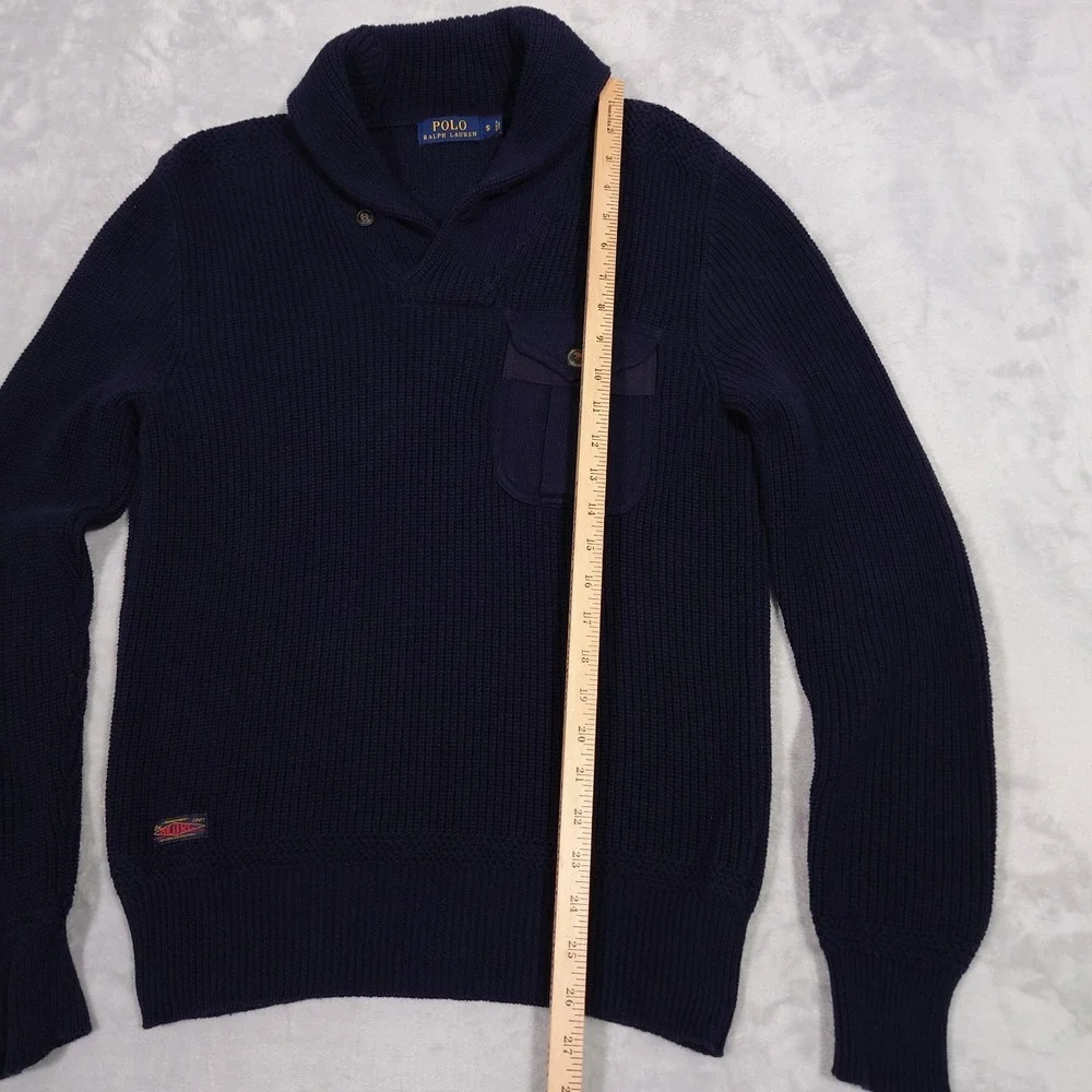 Polo Ralph Lauren Shawl Collar Fisherman Sweater Mens S Navy Blue Knit Cotton RL